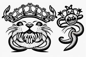 A roaring lion with a crown with a crab chain tattoo idea