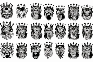 A roaring lion with a crown with crab legs tattoo idea