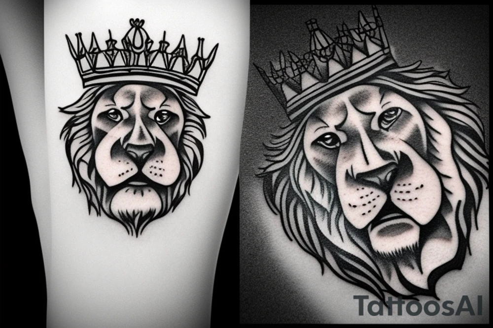 A roaring lion with a crown tattoo idea