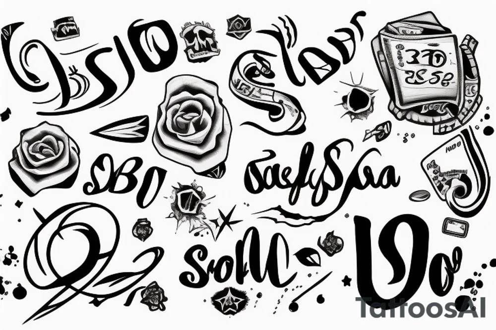 Sebio with a dollar sign replacing the S and dollar signs around it tattoo idea