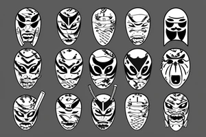 AN JAPANESE MASK, pierced by a katana, SPLIT diagonally, where  a snake emerge tattoo idea