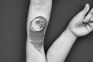 Fine line tattoo that includes the moon and psychology references is the size of a palm tattoo idea