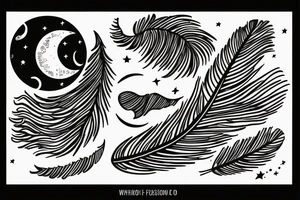 small line tattoo with the moon and a feather tattoo idea