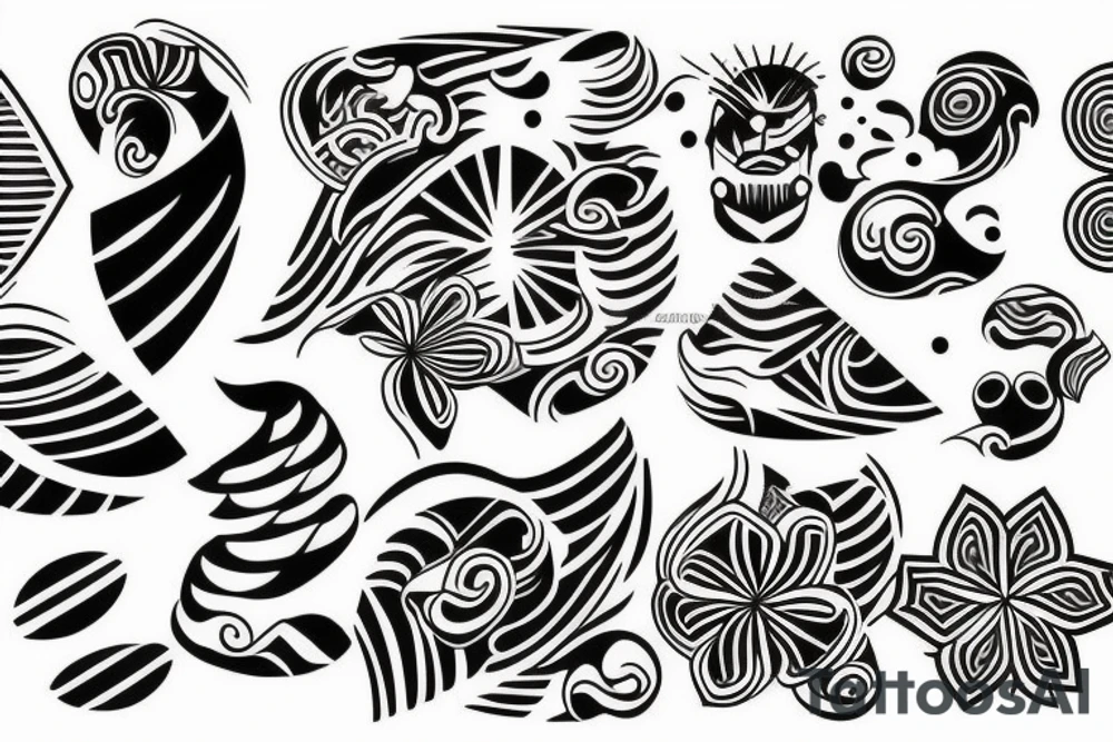 black tattoo with elements of space with elements of polynesia with lines tattoo idea