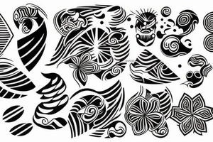 black tattoo with elements of space with elements of polynesia with lines tattoo idea
