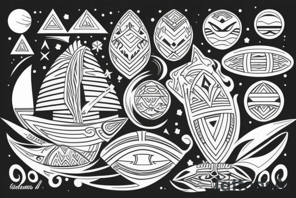 polynesia with elements of space tattoo idea