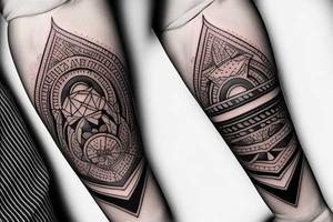 an unusual tattoo with very beautiful elements of space and a little red color tattoo idea