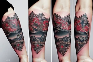an unusual tattoo with very beautiful elements of space and a little red color tattoo idea