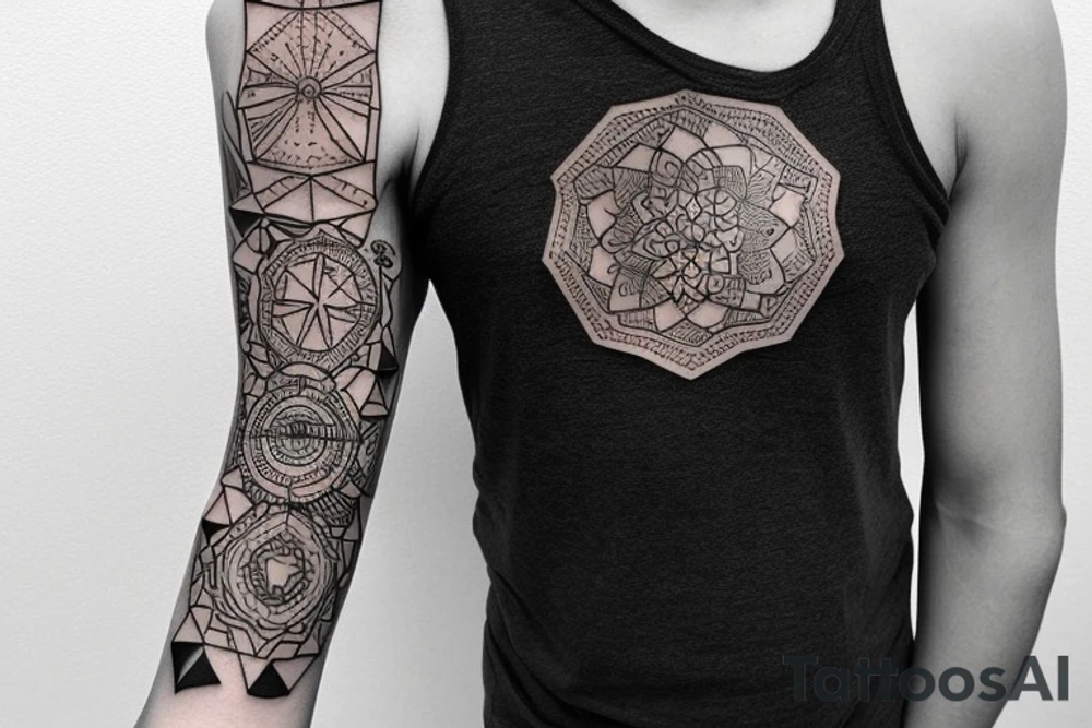 an unusual tattoo with very beautiful elements of space and a little red on the shoulder tattoo idea