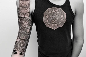 an unusual tattoo with very beautiful elements of space and a little red on the shoulder tattoo idea