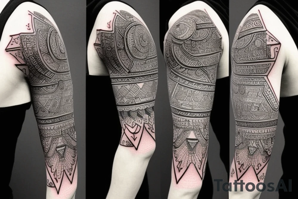 an unusual tattoo with very beautiful elements of space and a little red on the shoulder tattoo idea