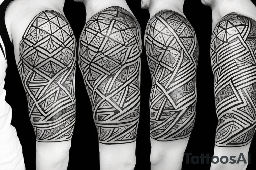 the geometry of the tattoo with elements of space and polynesia with the addition of a little red color with the number 23 tattoo idea