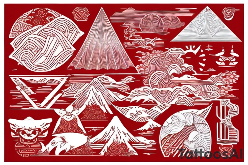 polynesia with elements of Japanese culture geometry with red color but a little bit of red tattoo idea