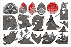 polynesia with elements of Japanese culture geometry with red color but a little red on the shoulder tattoo idea