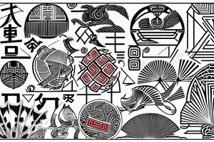 geometry polynesia with elements of Japanese culture geometry with red color but a little red on the shoulder tattoo idea
