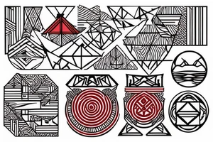 geometry polynesia with elements of Japanese culture geometry with red color but a little red on the shoulder tattoo idea