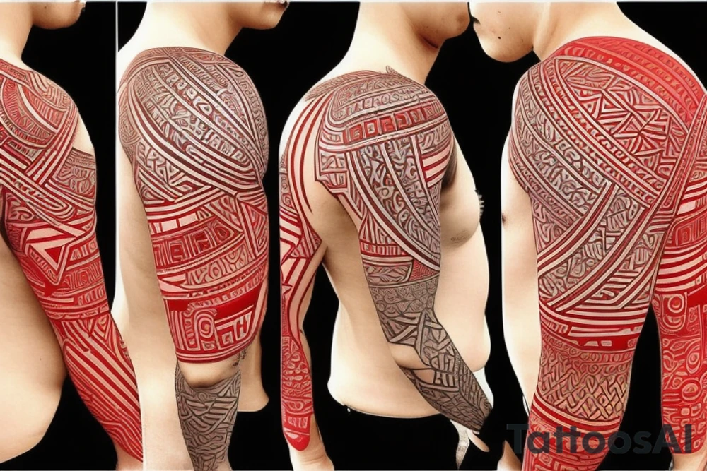geometry polynesia with elements of Japanese culture geometry with red color but a little red on the shoulder tattoo idea