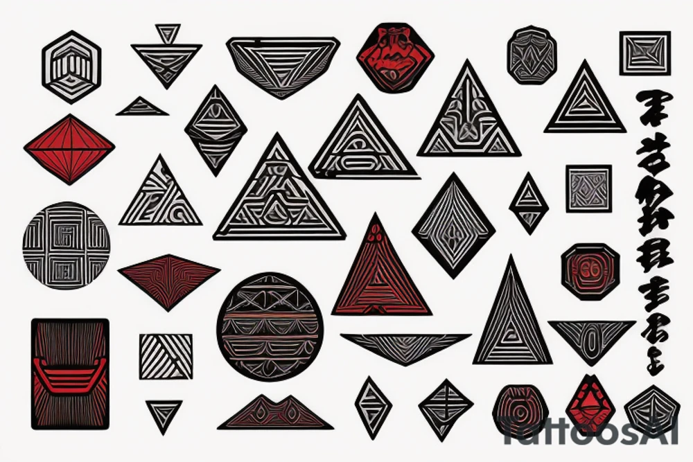 geometry polynesia with elements of Japanese culture geometry with red color but a little red on the shoulder tattoo idea