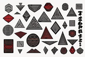 geometry polynesia with elements of Japanese culture geometry with red color but a little red on the shoulder tattoo idea