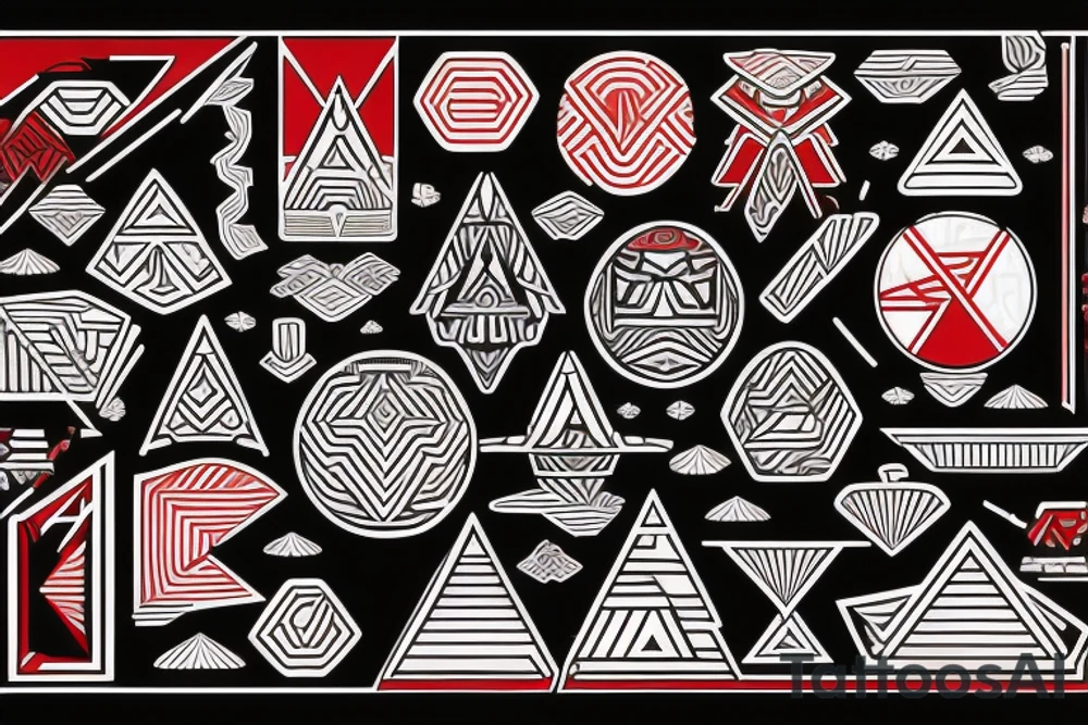 geometry polynesia with elements of Japanese culture geometry with red color but a little red on the shoulder tattoo idea