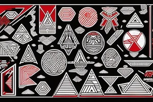 geometry polynesia with elements of Japanese culture geometry with red color but a little red on the shoulder tattoo idea