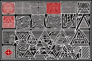 geometry polynesia with elements of Japanese culture geometry with red color but a little red on the shoulder realistic tattoo idea