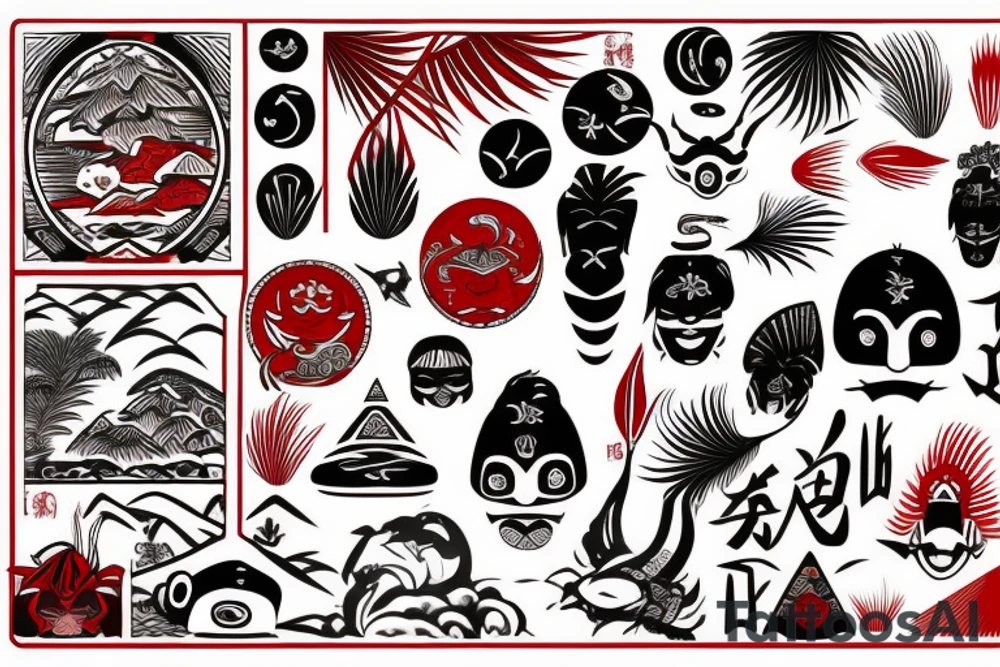 polynesia japanese culture space with the addition of a small amount of red tattoo idea