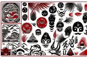 polynesia japanese culture space with the addition of a small amount of red tattoo idea