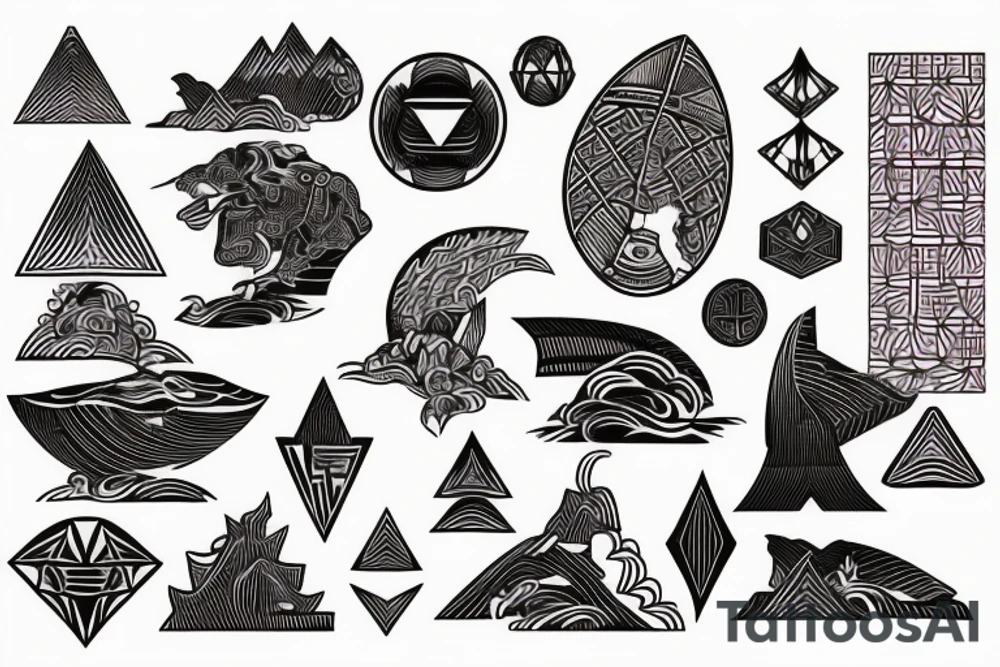 polynesia japanese culture space geometry with the addition of a small amount of red color all together on the shoulder tattoo idea