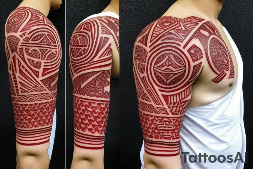 polynesia japanese culture space geometry with the addition of a small amount of red color all together on the shoulder tattoo idea