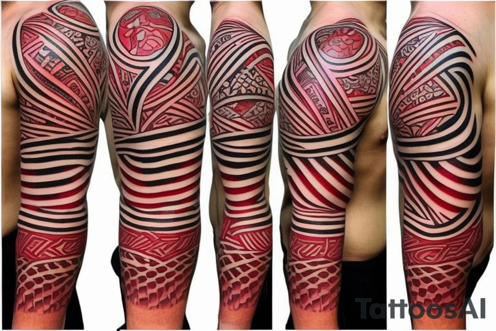 polynesia japanese culture space geometry with the addition of a small amount of red color all together on the shoulder tattoo idea