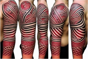 polynesia japanese culture space geometry with the addition of a small amount of red color all together on the shoulder tattoo idea