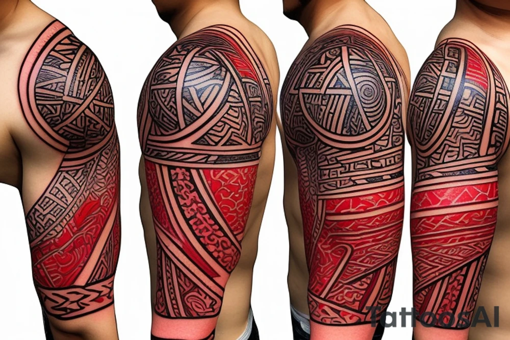 polynesia japanese culture space geometry with the addition of a small amount of red color all together on the shoulder tattoo idea