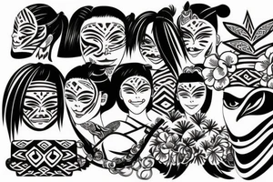 japanese face painted with polynesia on the shoulder tattoo idea