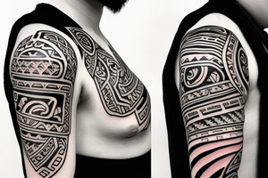 japanese face painted with polynesia on the shoulder tattoo idea