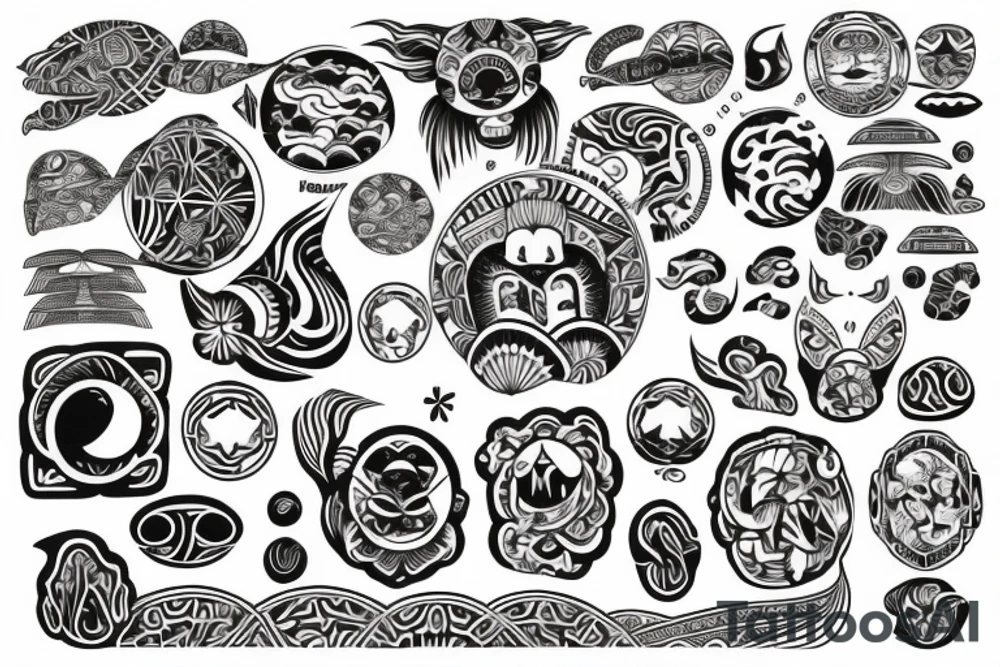 Polynesia in the center is a symbol of good luck surrounded by space with the addition of Japanese culture on the shoulder tattoo idea