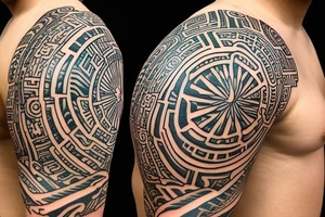 Polynesia in the center is a symbol of good luck space with the addition of Japanese culture on the shoulder tattoo idea