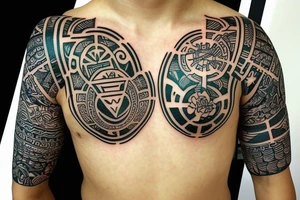 Polynesia in the center is a symbol of good luck space with the addition of Japanese culture on the shoulder tattoo idea