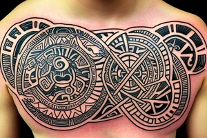 Polynesia in the center is a symbol of good luck space with the addition of Japanese culture on the shoulder tattoo idea