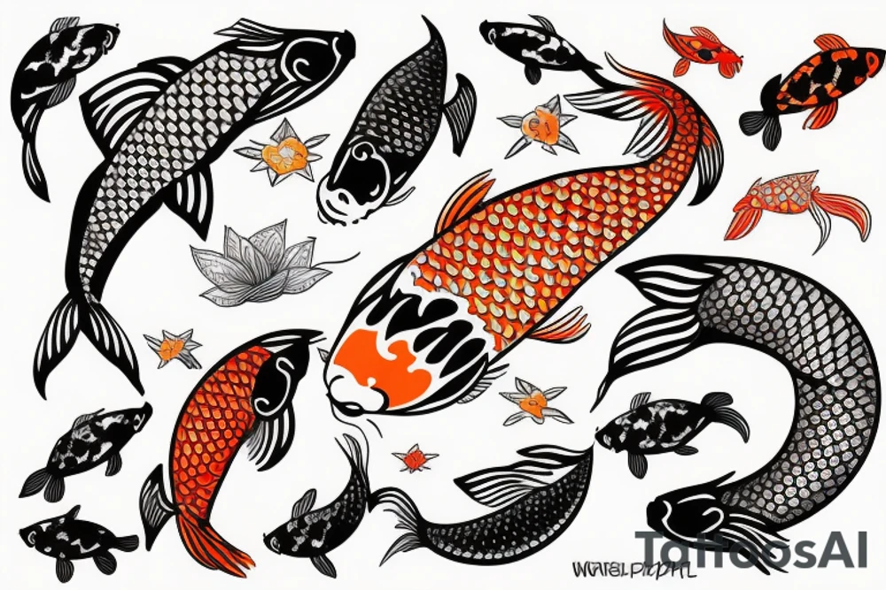 koi carp is very beautiful surrounded by space tattoo idea