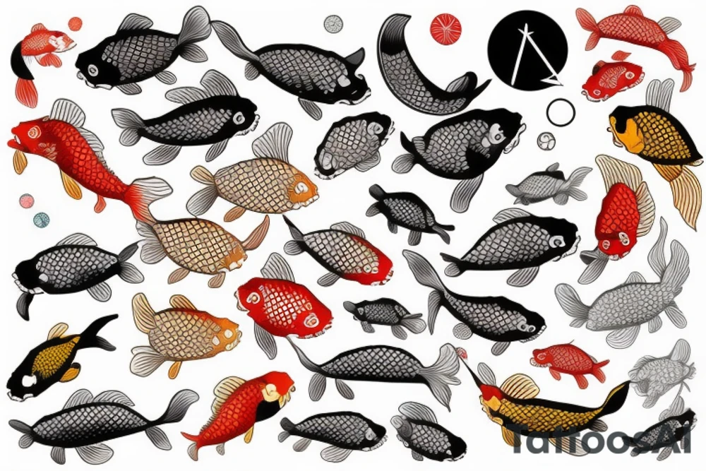 koi carp is very beautiful surrounded by space tattoo idea