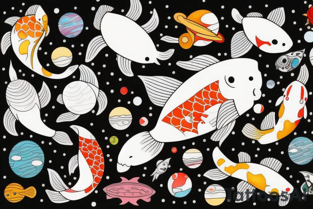 koi carp surrounded by space tattoo idea