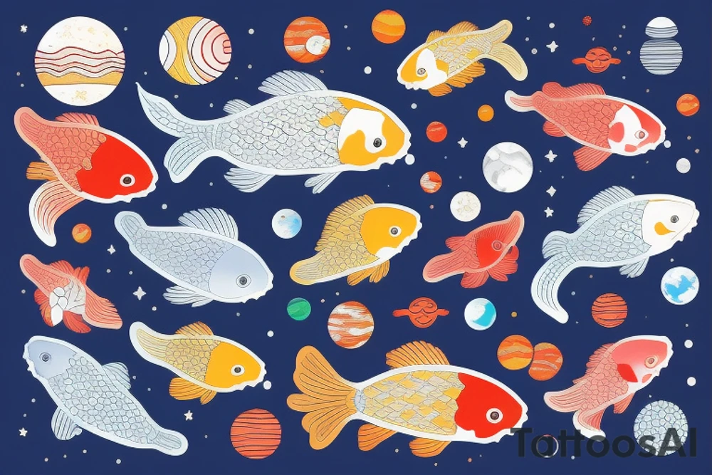 koi carp surrounded by space tattoo idea