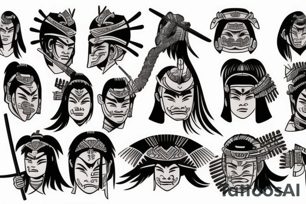 apanese samurai in polynesian style tattoo idea