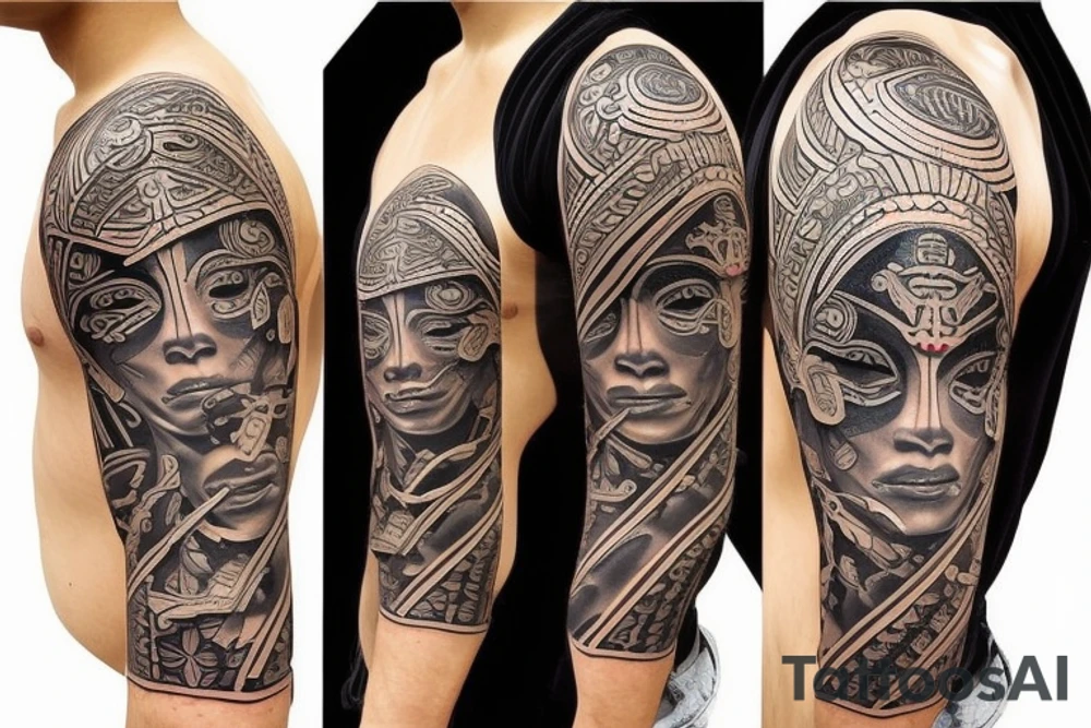 apanese samurai in polynesian style tattoo idea