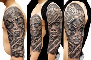 apanese samurai in polynesian style tattoo idea