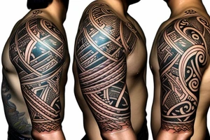 japanese samurai in polynesian style tattoo idea