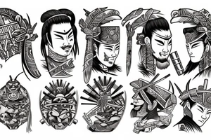 japanese samurai in polynesian style tattoo idea