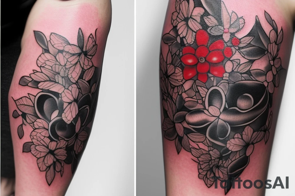 японский самурай в стиле полинезии с добавлением красного цвета tattoo idea