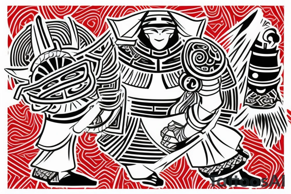 Japanese samurai in the style of Polynesian with the addition of red tattoo idea